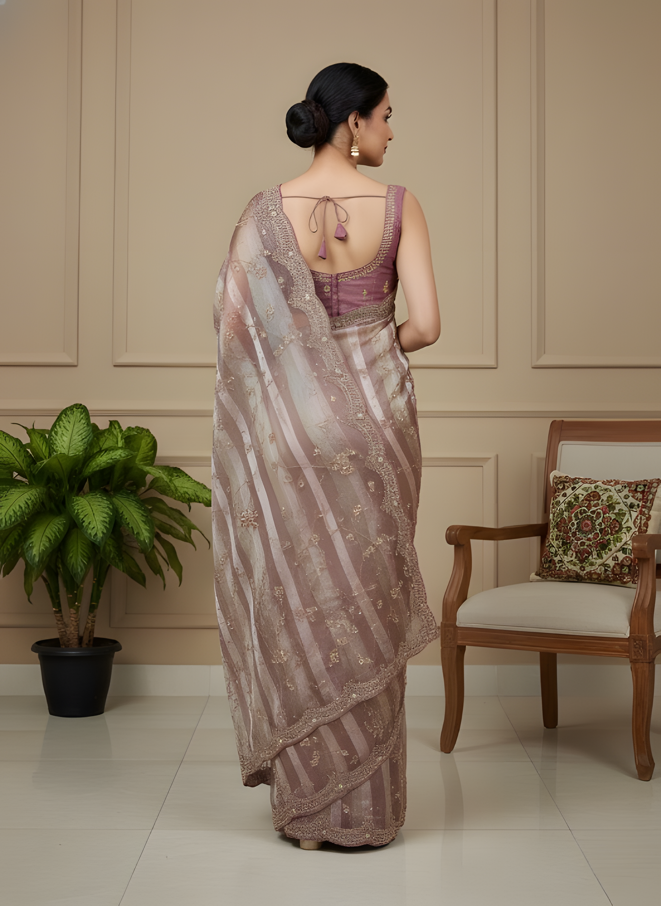 Dusty Mauve Tissue Saree with Embroidered Border Suruchi Sarees
