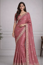Rose Pink Fendi Saree with Cutdana & Jarkan Border Suruchi Sarees