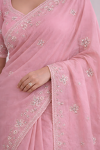 Blush Pink Crepe Saree with Floral Stone Work Suruchi Sarees
