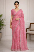 Blush Pink Chiffon Saree with Floral Embroidery suruchi sarees
