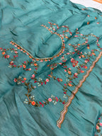 Teal Satin Silk Saree with Multicolour Resham Embroidery Suruchi Sarees