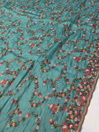 Teal Satin Silk Saree with Multicolour Resham Embroidery Suruchi Sarees