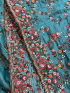 Teal Satin Silk Saree with Multicolour Resham Embroidery Suruchi Sarees