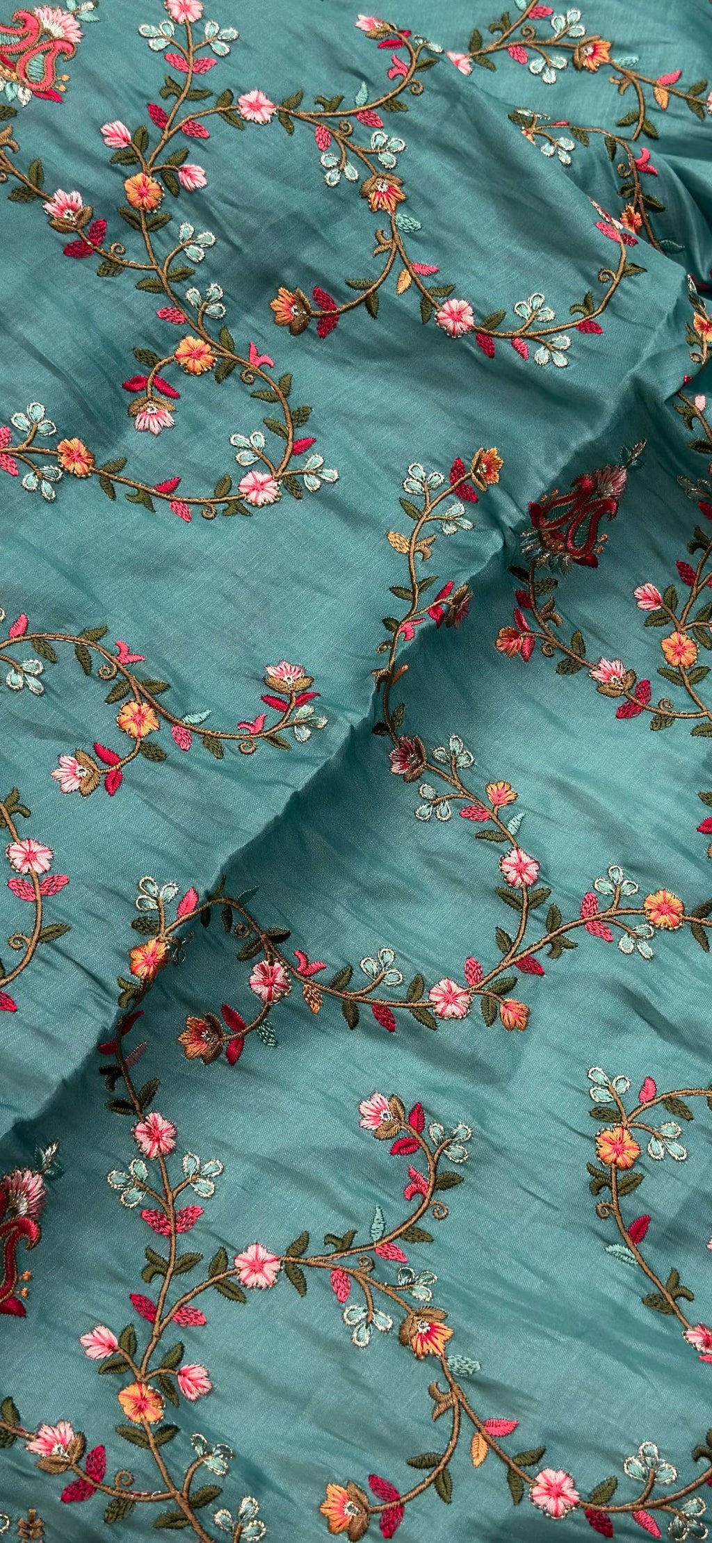 Teal Satin Silk Saree with Multicolour Resham Embroidery Suruchi Sarees