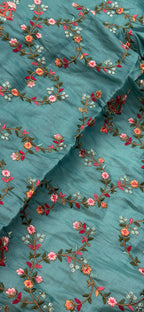 Teal Satin Silk Saree with Multicolour Resham Embroidery Suruchi Sarees