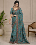 Teal Satin Silk Saree with Multicolour Resham Embroidery Suruchi Sarees