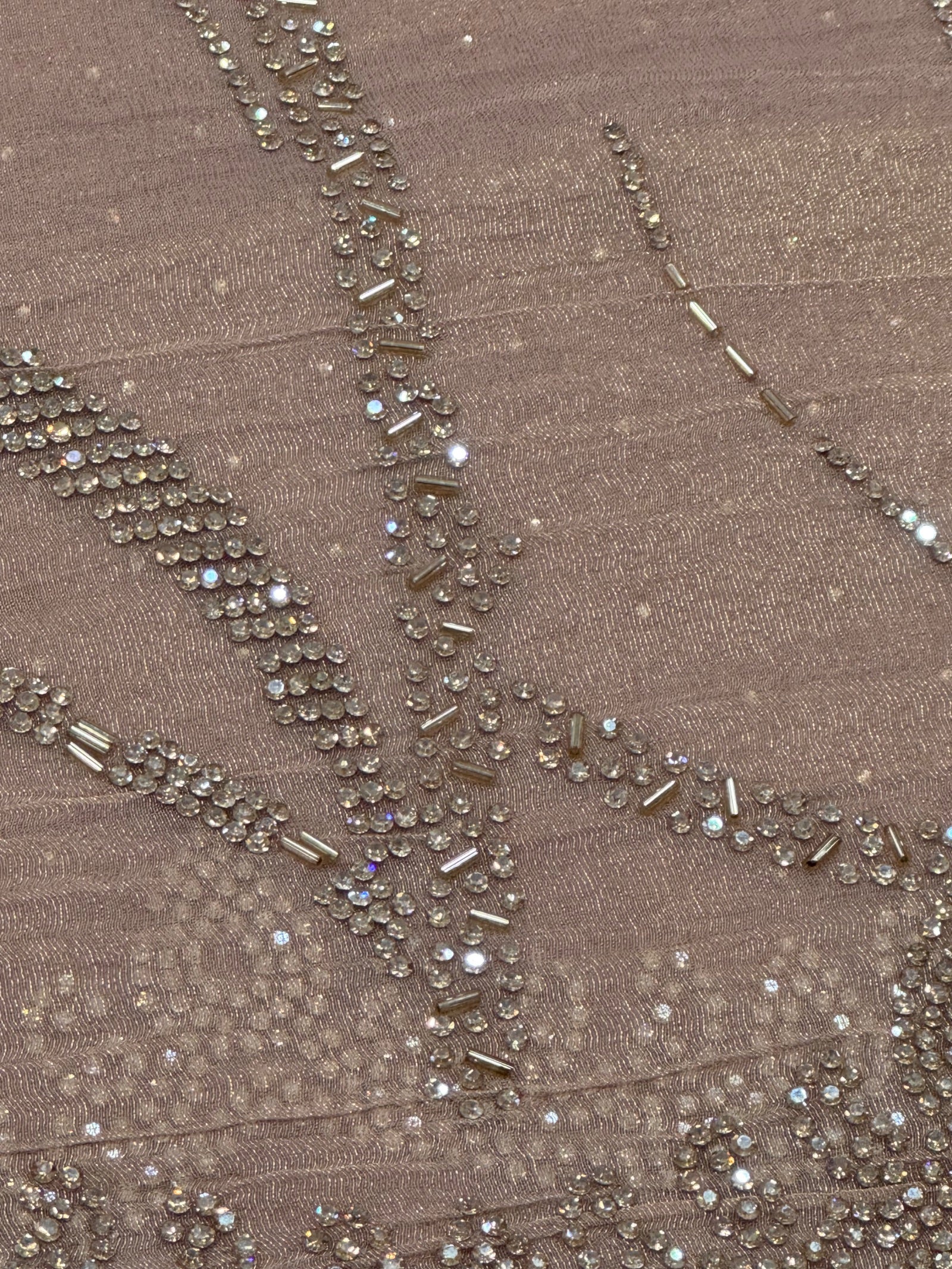 Beige Chiffon Saree with Golden Jarkan & Cutdana Handwork Suruchi Sarees