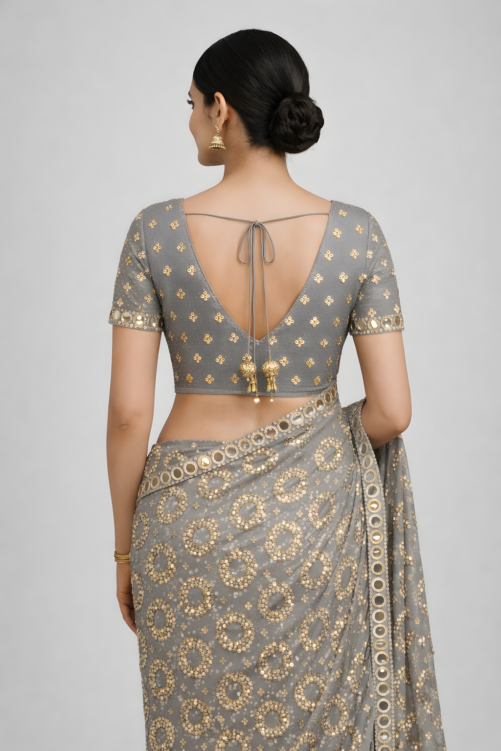 Silver Grey Designer Sequin Saree with Mirror Border Suruchi Sarees