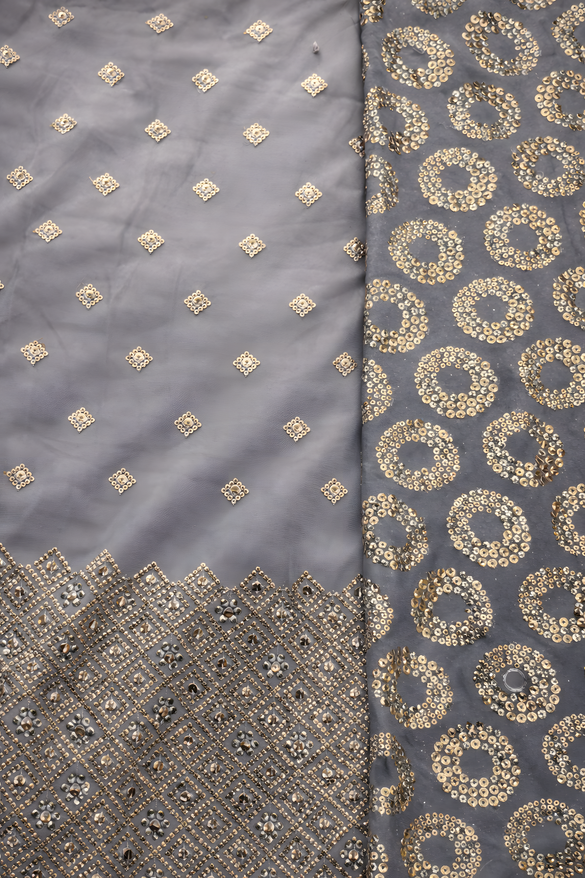 Silver Grey Designer Sequin Saree with Mirror Border Suruchi Sarees