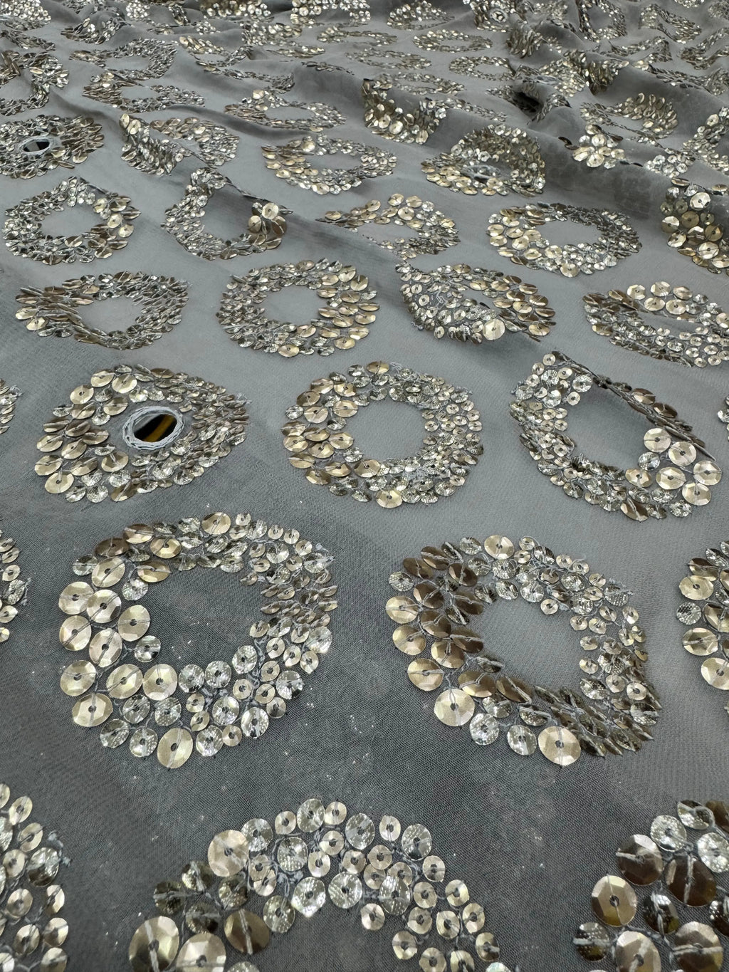 Silver Grey Designer Sequin Saree with Mirror Border Suruchi Sarees