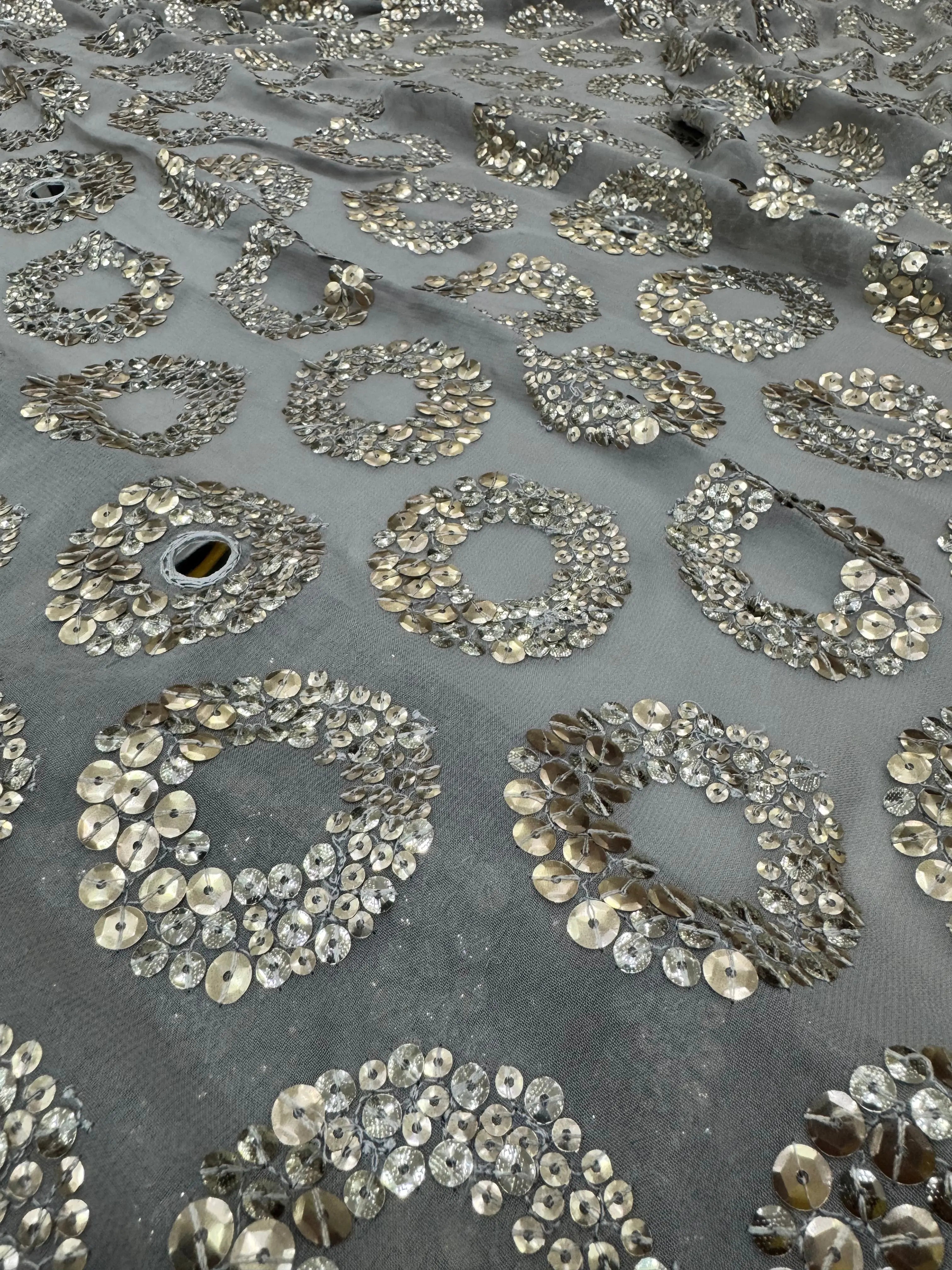 Silver Grey Designer Sequin Saree with Mirror Border Suruchi Sarees