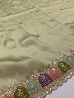 Pista Green Tissue Saree with Handworked Multicolour Border Suruchi Sarees
