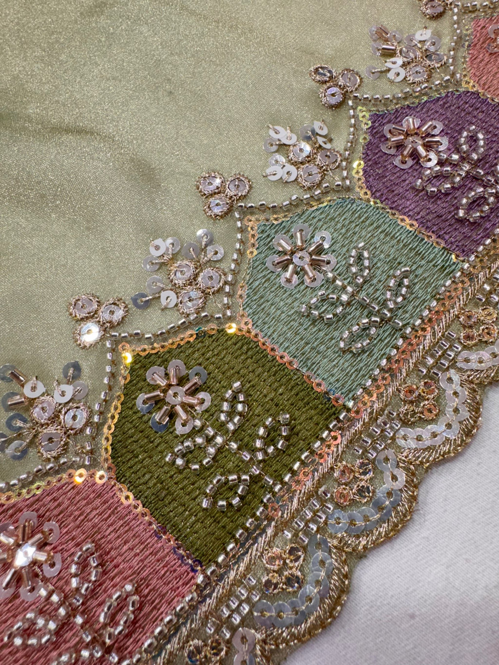 Pista Green Tissue Saree with Handworked Multicolour Border Suruchi Sarees