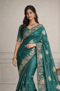 Peacock green viscose Saree with Embroidered Peacock Border Suruchi Sarees