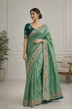 Sea Green Viscose Saree with Self Jacquard Suruchi Sarees