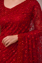 Crimson Red Net Sequin Saree Suruchi Sarees