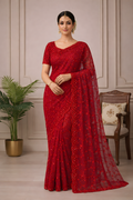 Crimson Red Net Sequin Saree Suruchi Sarees