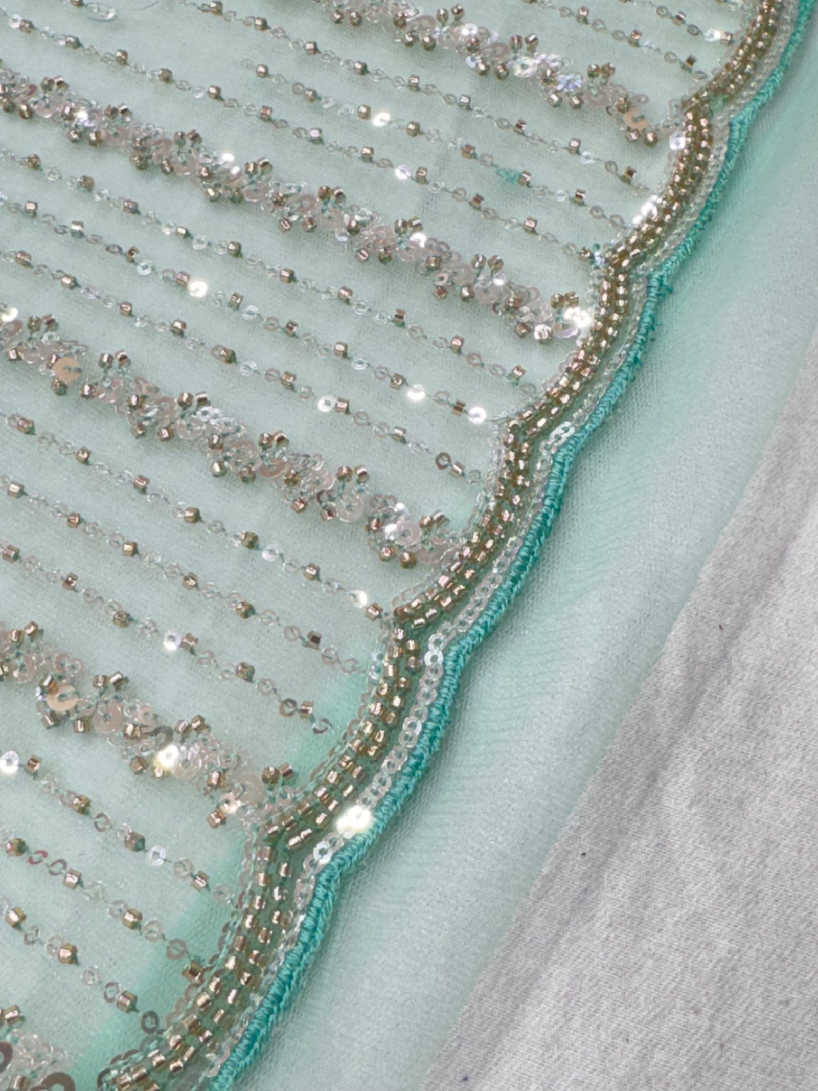Pastel Teal Net Saree with All Over Sequin Cutdana Work Suruchi Sarees