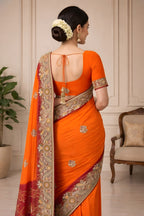 Orange Bandhani Georgette Saree with Zardozi Jarkan Border suruchi sarees