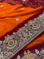 Orange Bandhani Georgette Saree with Heavy Zari Embroidered Border suruchi sarees