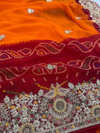 Orange Bandhani Georgette Saree with Heavy Zari Embroidered Border suruchi sarees