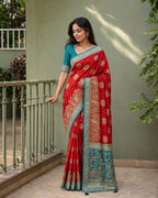 Wine Saturn Silk Saree with Teal Blue Contrast Pictorial pallu Suruchi Sarees