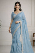 Sky Blue Fendi Saree with Jarkan handwork Suruchi Sarees