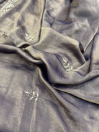 Gray fabric with floral embroidery