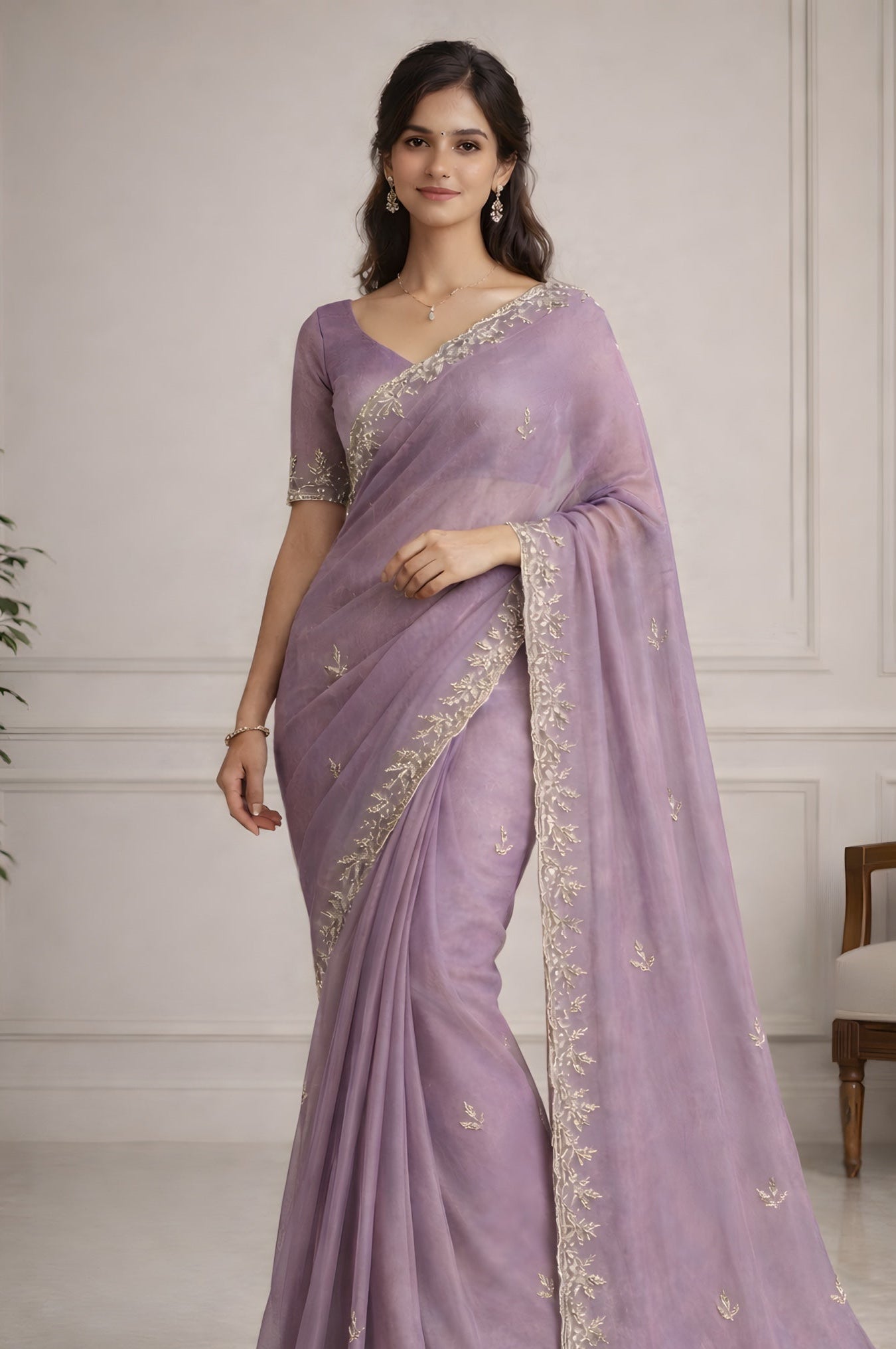 Dusty Mauve Fendi Saree with Jarkan Handwork Suruchi Sarees