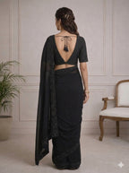 Black Georgette Saree with Hand Beaded Border Suruchi Sarees