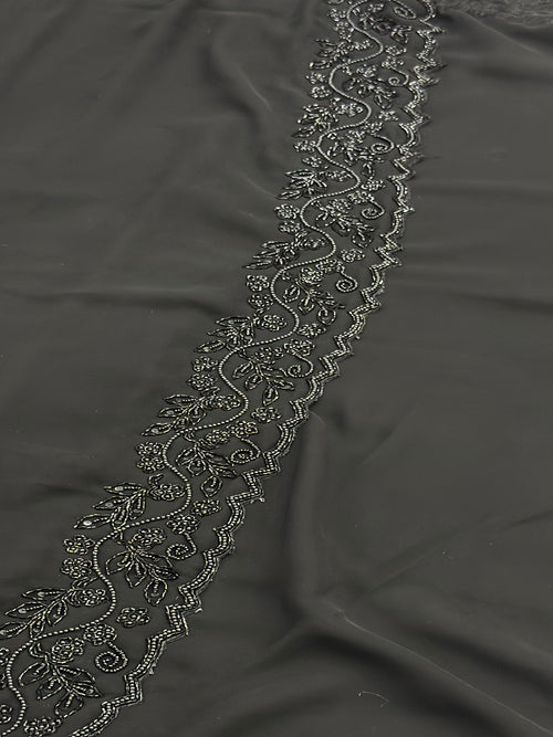 Black Georgette Saree with Hand Beaded Border Suruchi Sarees