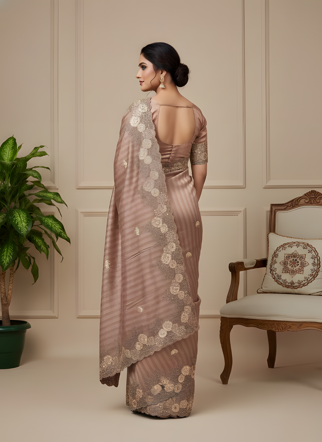 Rose Taupe Embroidered Designer Saree with Handwork Border Suruchi Sarees