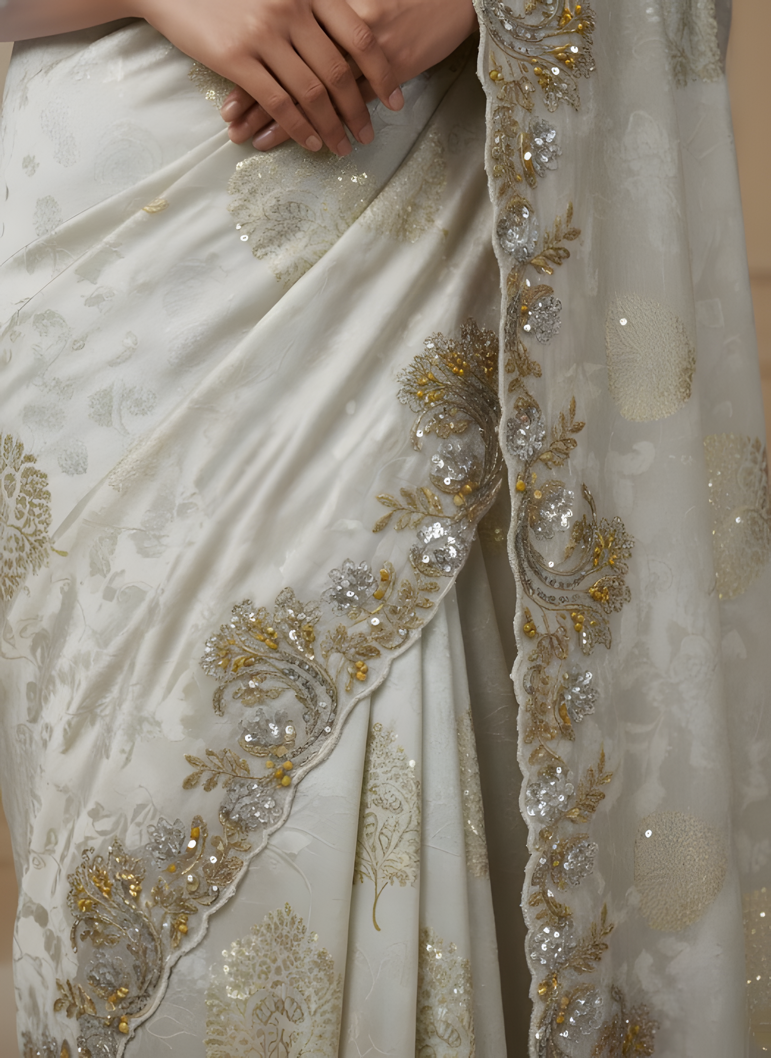 Ivory Jacquard Saree with Antique Gold Border Suruchi Sarees